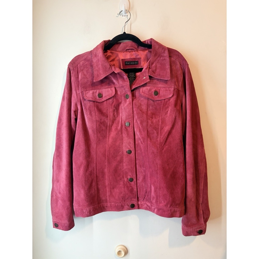 For Joseph Pink Suede Jacket Large Western Trucker Button Front Y2K Boho